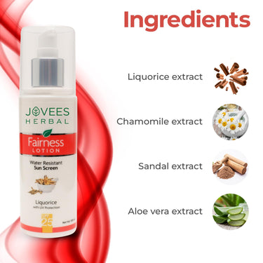 Jovees Herbal Sunscreen Fairness Lotion SPF 25 | For Oily, Sensitive | Light Weight, Non Greasy, Quick Absorbing | Protects from Tanning & Uneven Skin Tone |Paraben And Alcohol Free | 100ml
